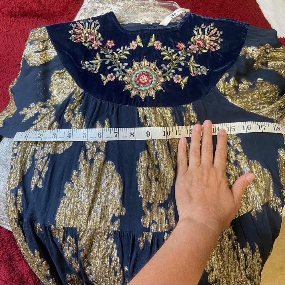 Zara Navy and Gold Embroidered Dress - Picture 8 of 11